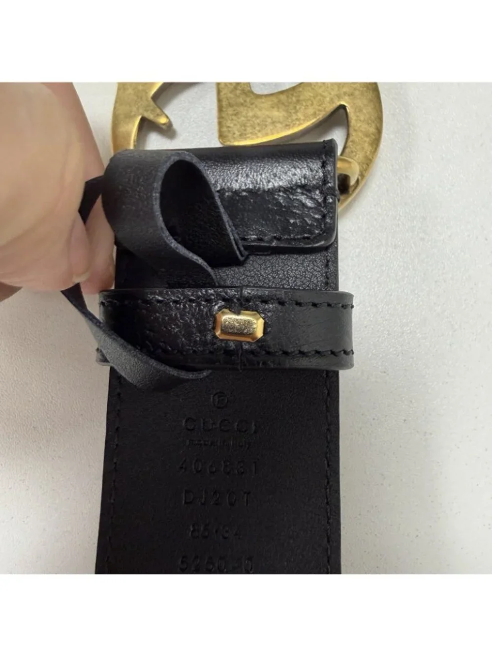 Gucci GG Marmont 1.5” Wide Textured Leather Belt 85/34 Black/Gold 406831 NEW
